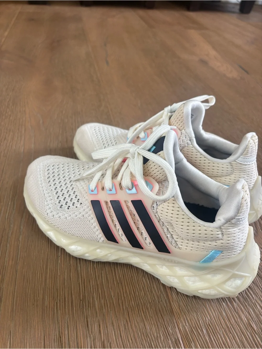 adidas Kids Sneakers Cream with Pink & Navy Accents